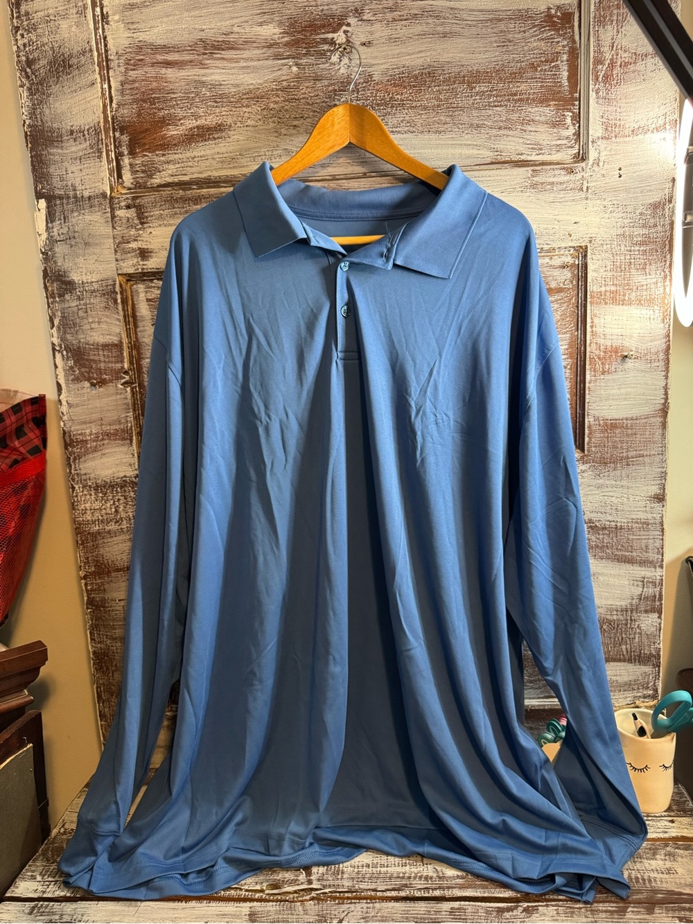 Classic Long-Sleeve Polo Shirt - Dusty Blue